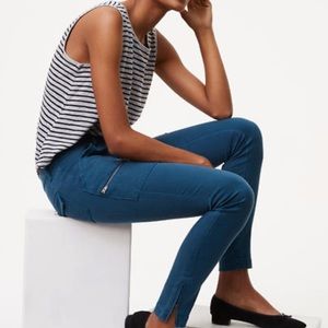LOFT Skinny Utility Moto Zip Blue Pants
